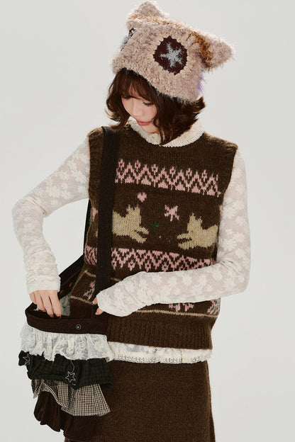 レトロフェアアイルニットベスト+スカート