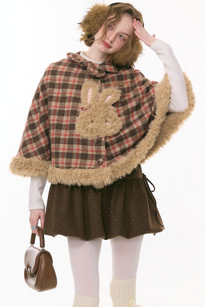 Fairy Tale Plaid Rabbit Cape Coat