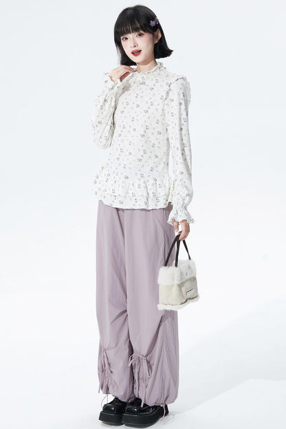 Gray purple fleece lined pants