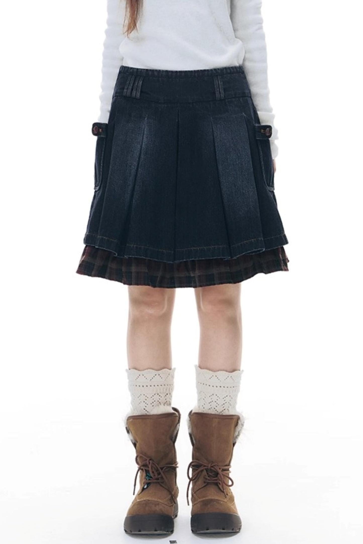 ファーカラーデニムジャケット+スカート