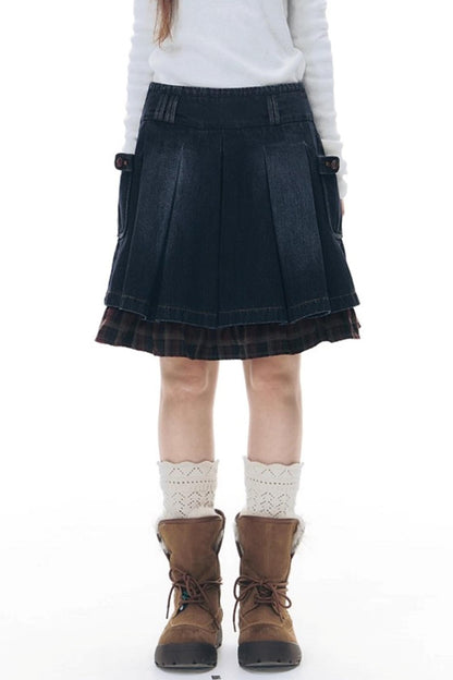 ファーカラーデニムジャケット+スカート