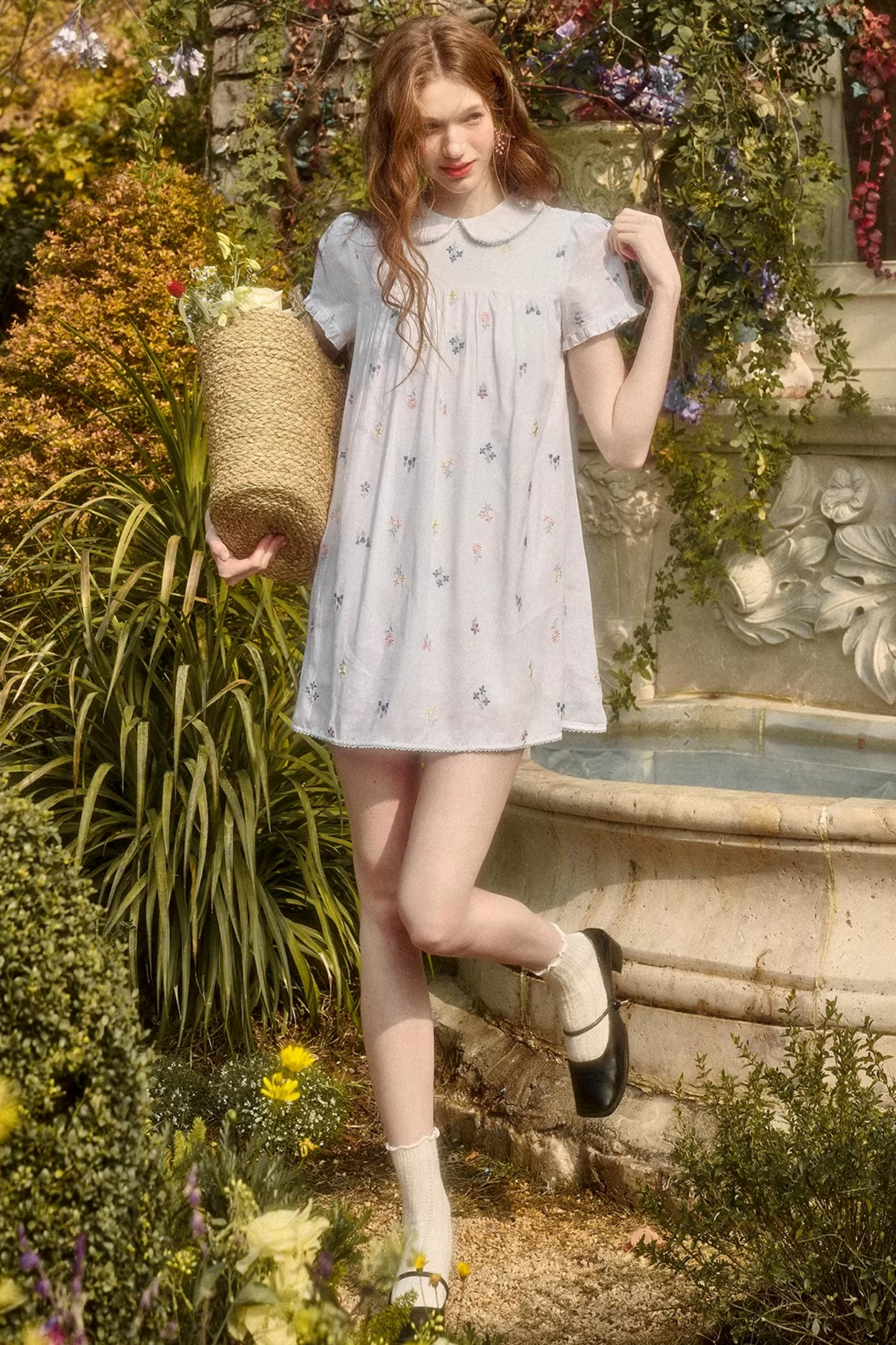 レトロフラワードレス+トップス+パンツ+カーテン+スカーフ