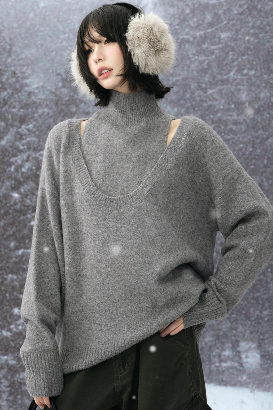 ハイネックレイヤードスタイルスウェーターセット