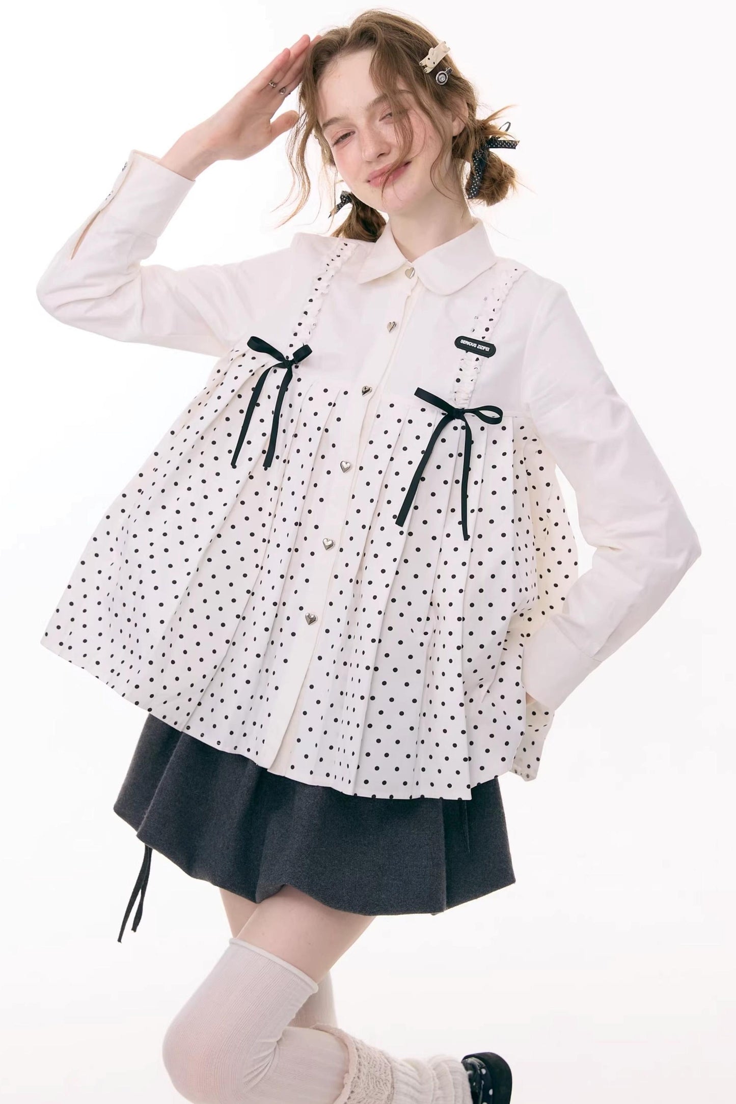 Polka Dot Bow Collar Blouse