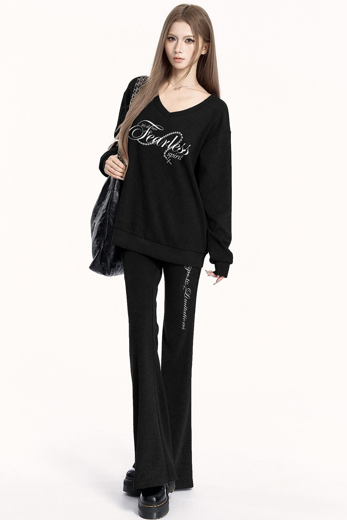 Brushed V-Neck Sweatshirt Setup