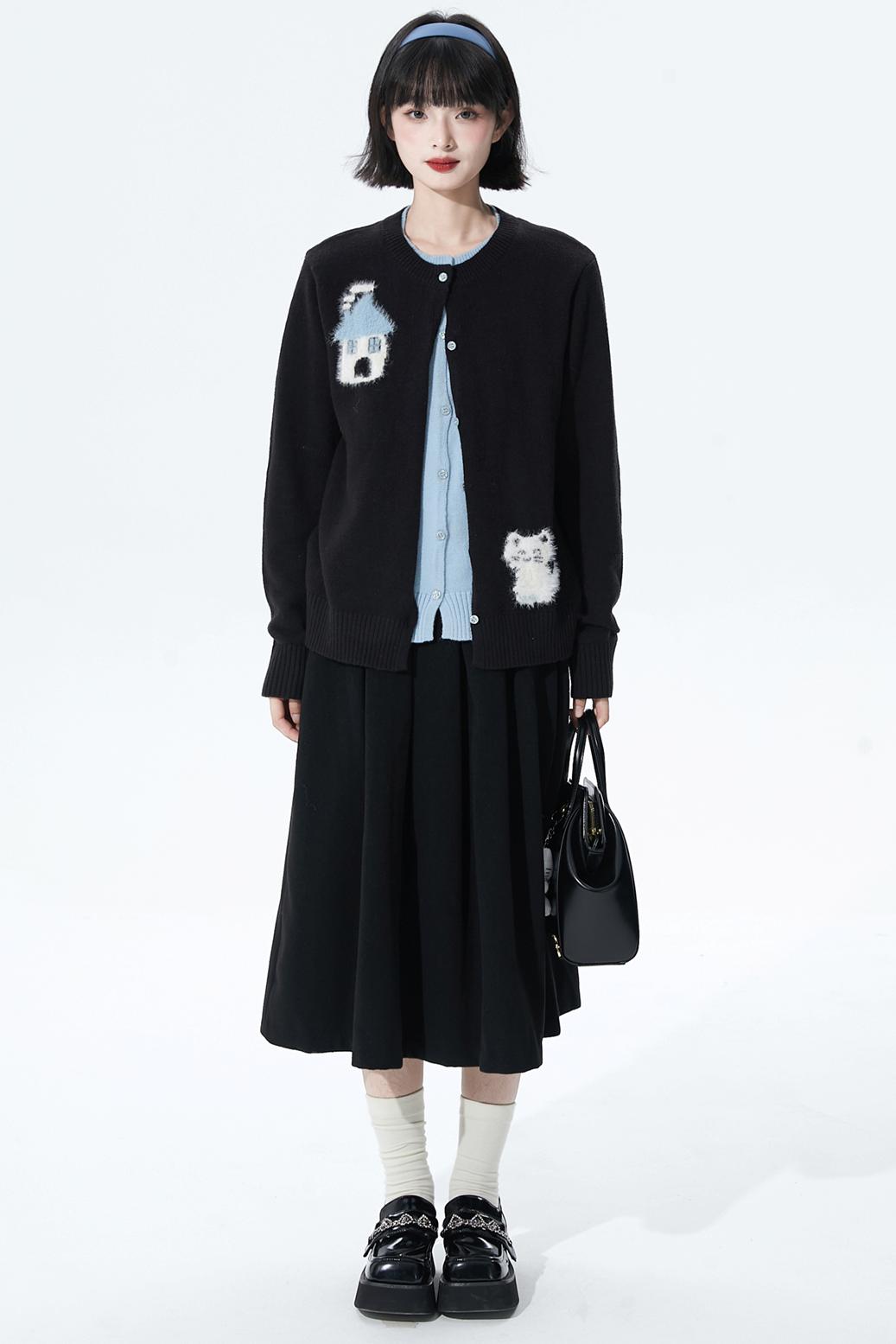 カラーブロックフロッキージャカードカーディガン