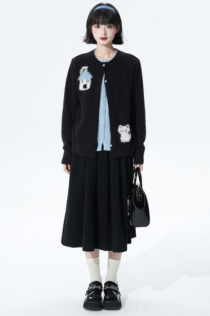 カラーブロックフロッキージャカードカーディガン