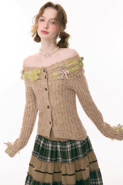 Mist Harbor Off-Shoulder Cardigan