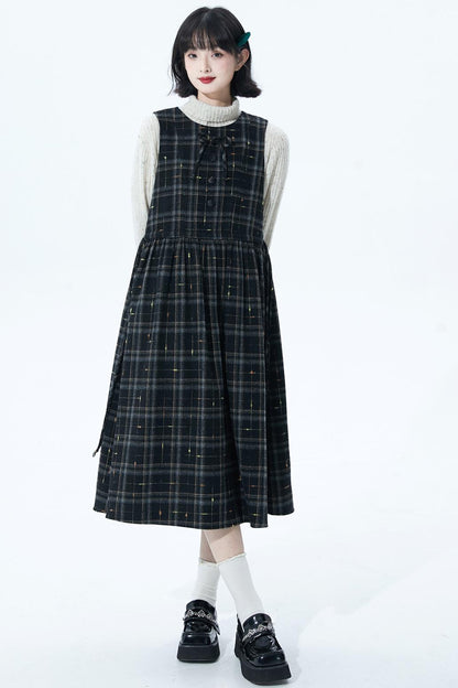 チェックパッチワークウールドレス