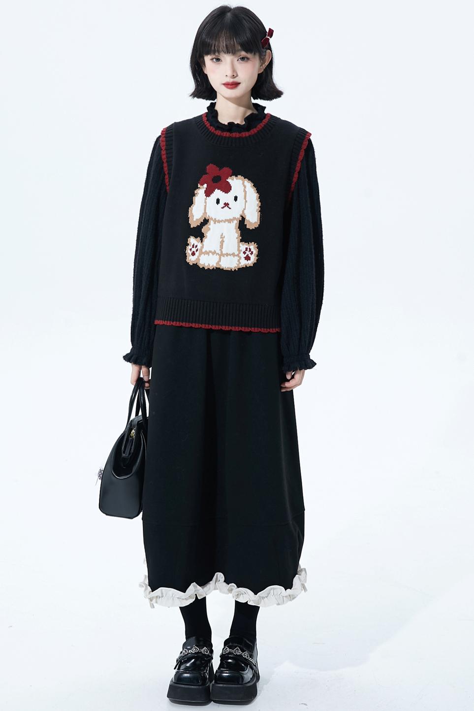 Puppy motif knit vest