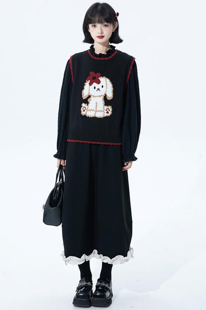 Puppy motif knit vest