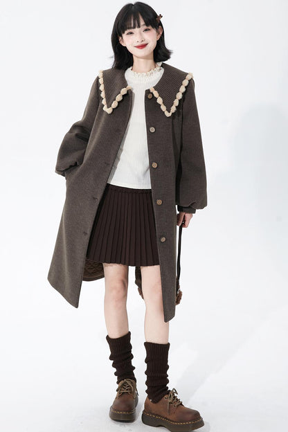 Brown Stripe Woolen Coat