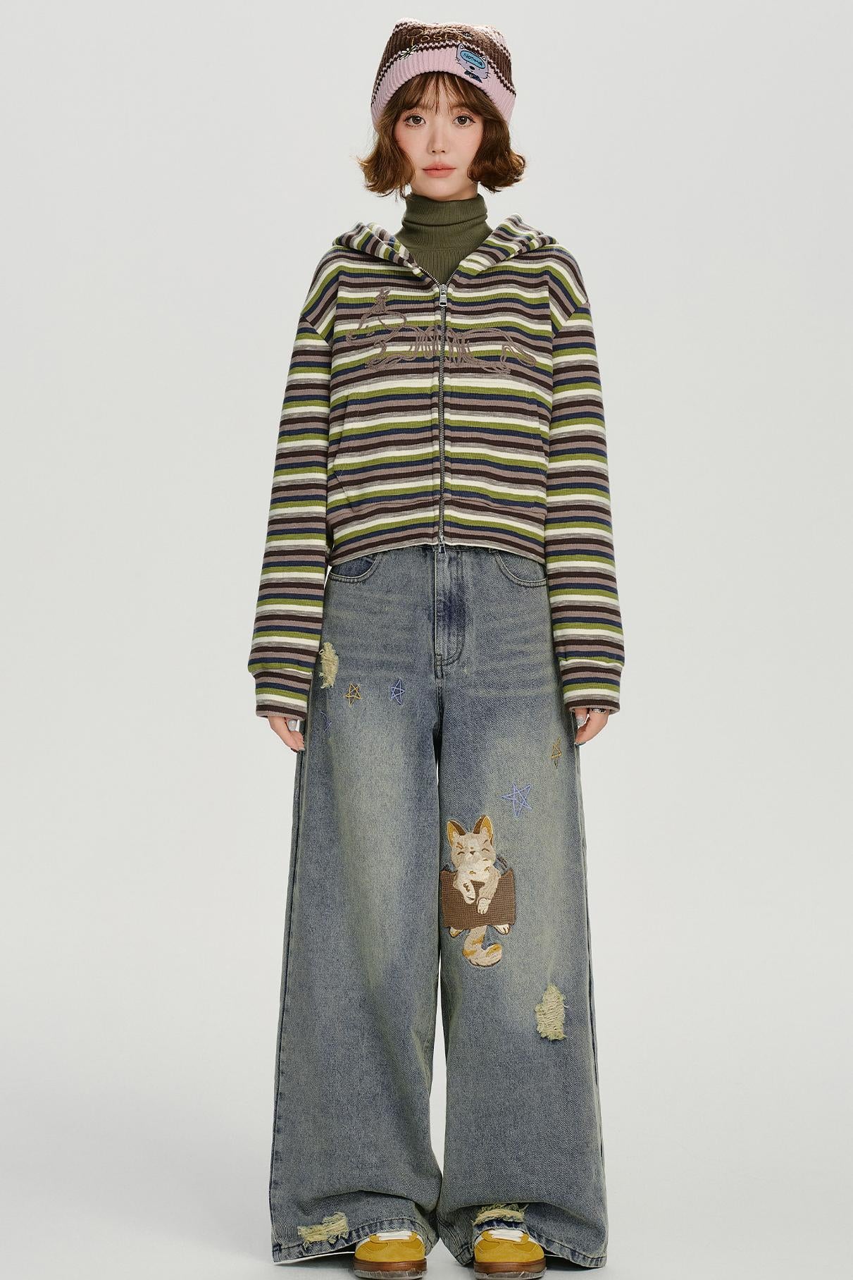 レトロボーダージフードパーカー