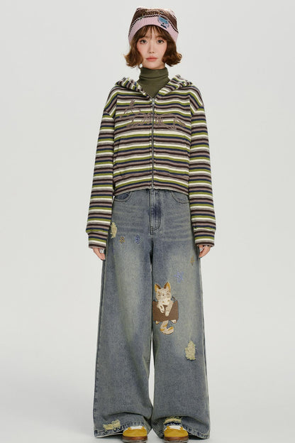 レトロボーダージフードパーカー