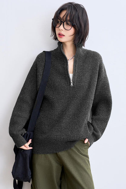 Half-zip stand collar sweatshirt