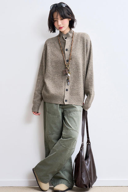 Wool-blend knit cardigan
