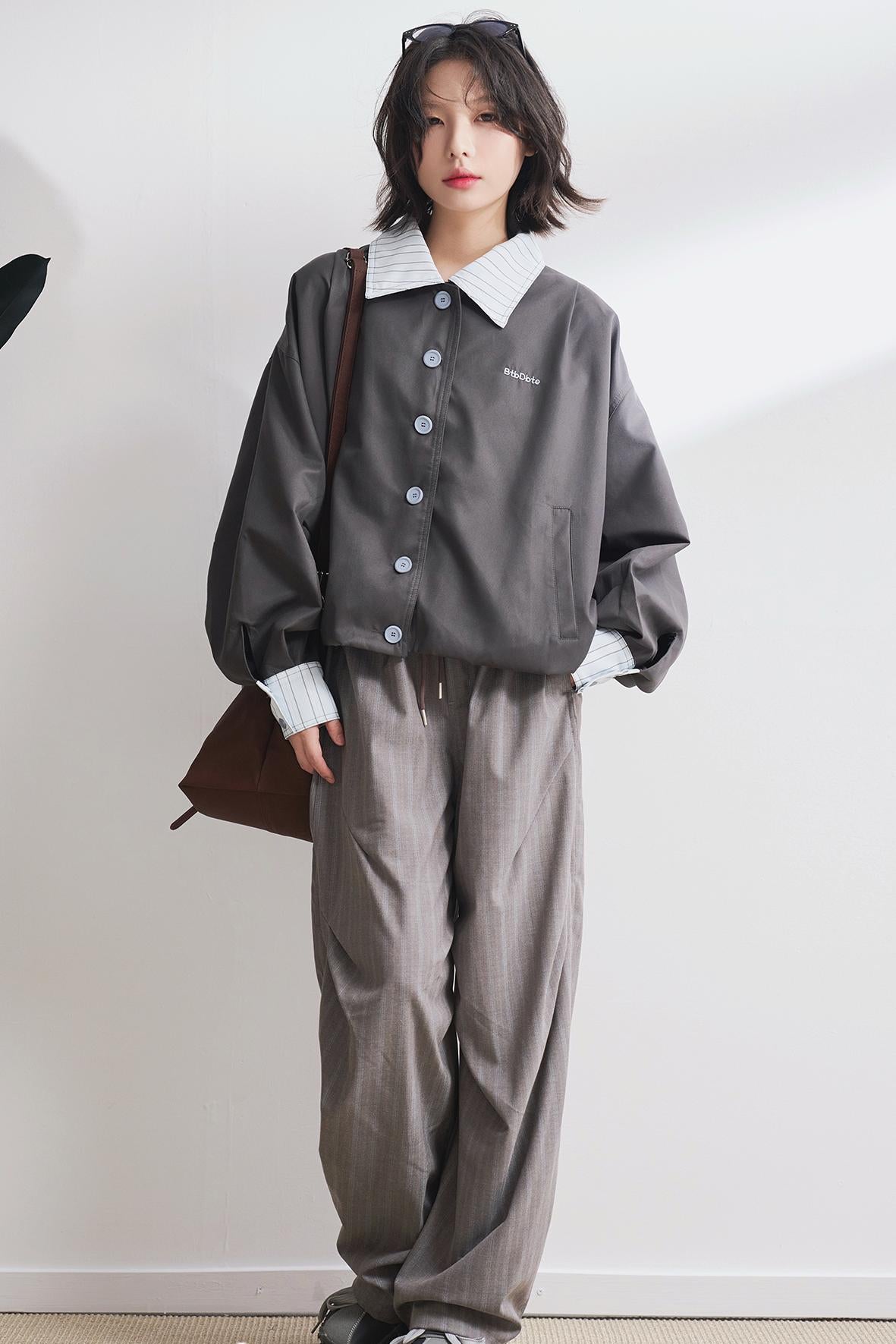 コントラストラペルクロップドジャケット