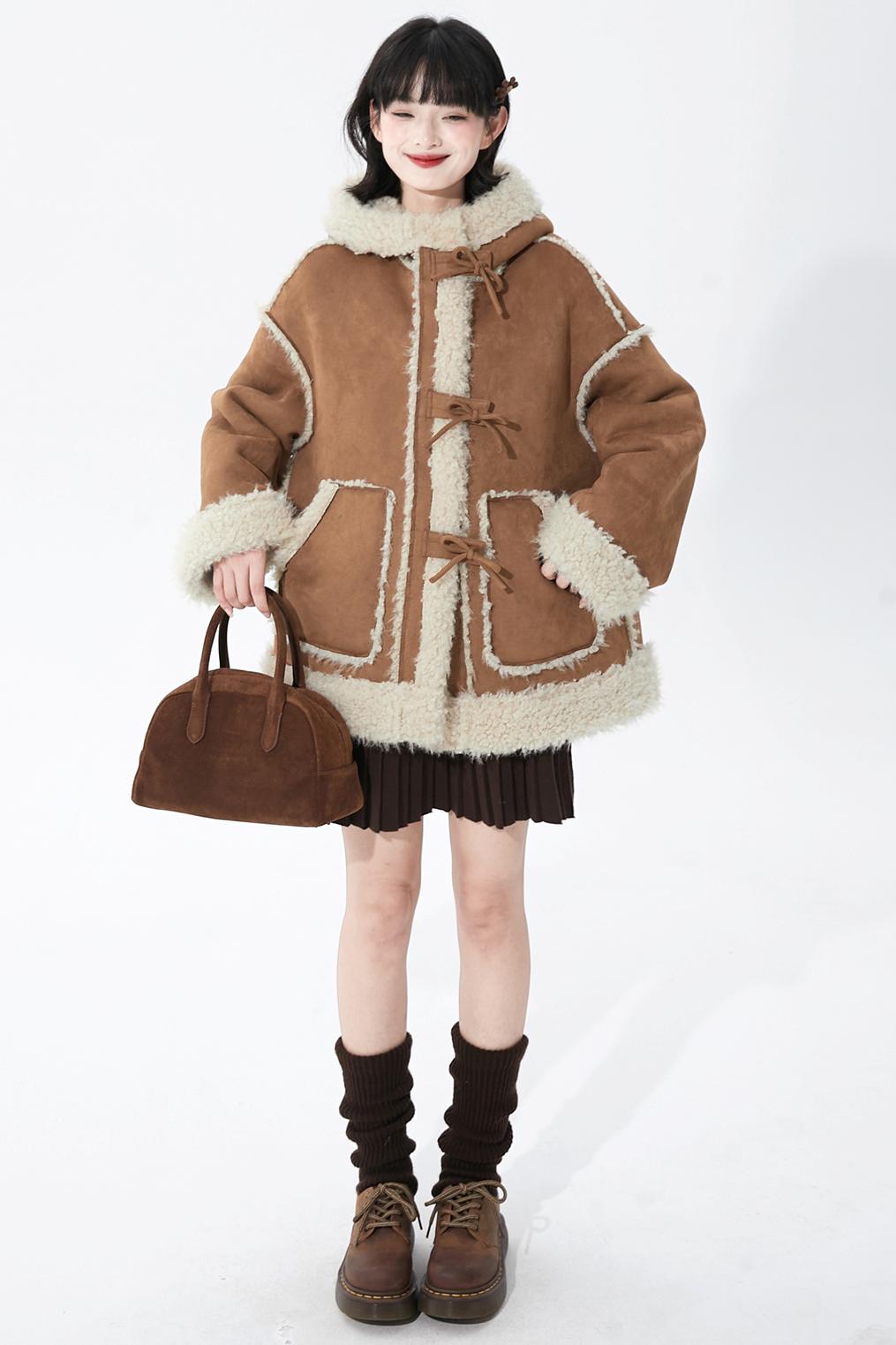 Suede Fur Hooded Coat