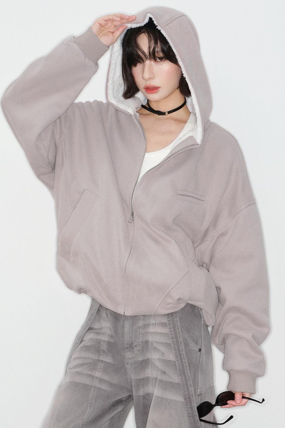 Plush lined cotton hooded jacket