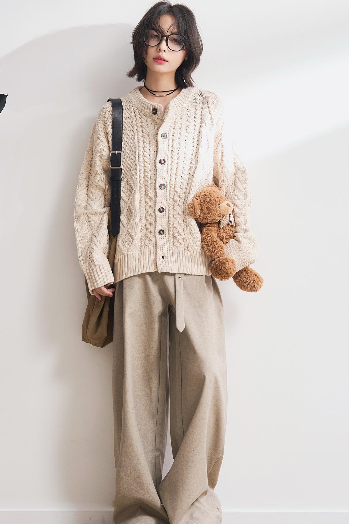 Solid twisted knit cardigan sweater