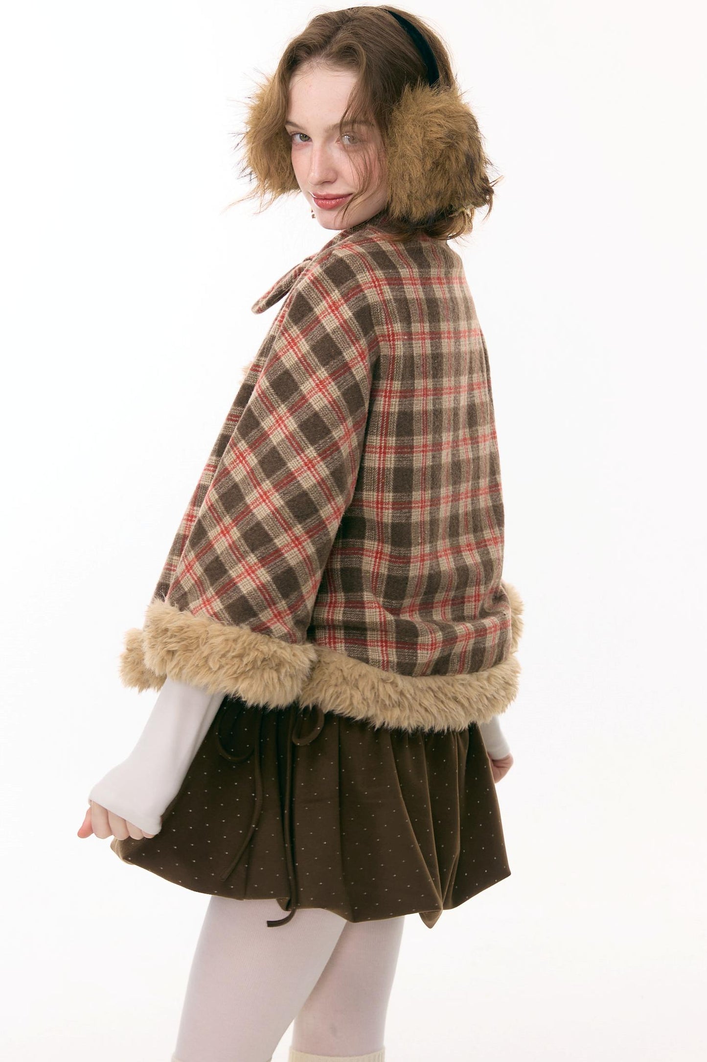 Fairy Tale Plaid Rabbit Cape Coat