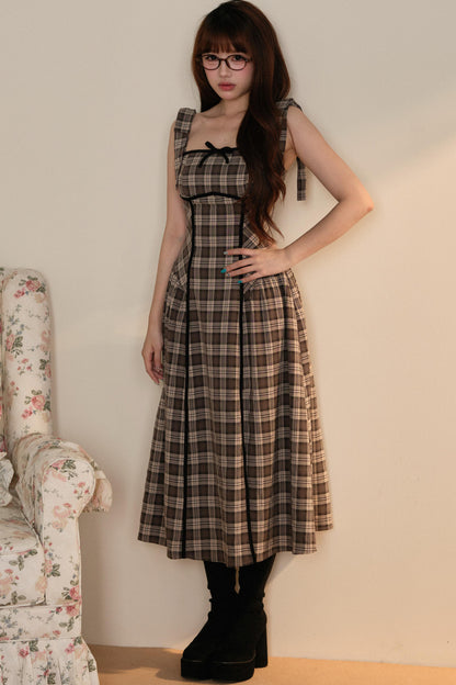 ブラックトップス＋リボンショルダーチェックJSKドレスセットアップ
