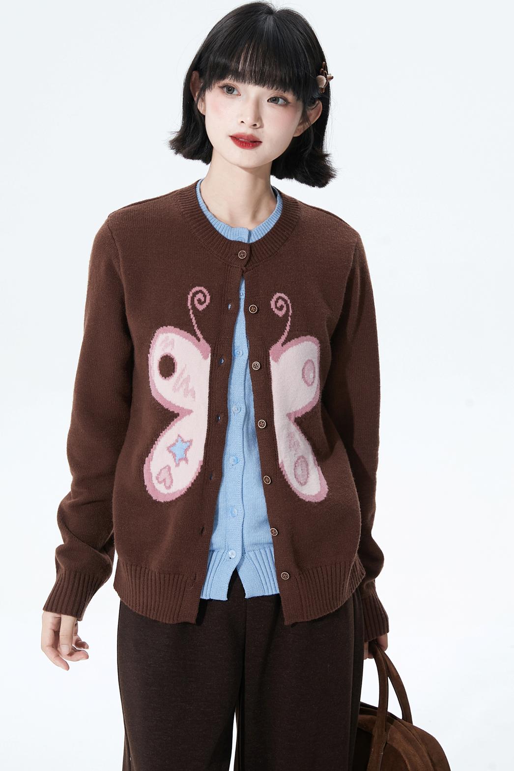Butterfly Jacquard Knit Cardigan