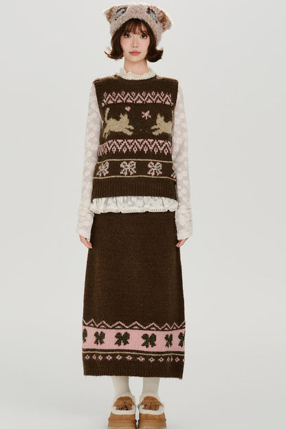 レトロフェアアイルニットベスト+スカート