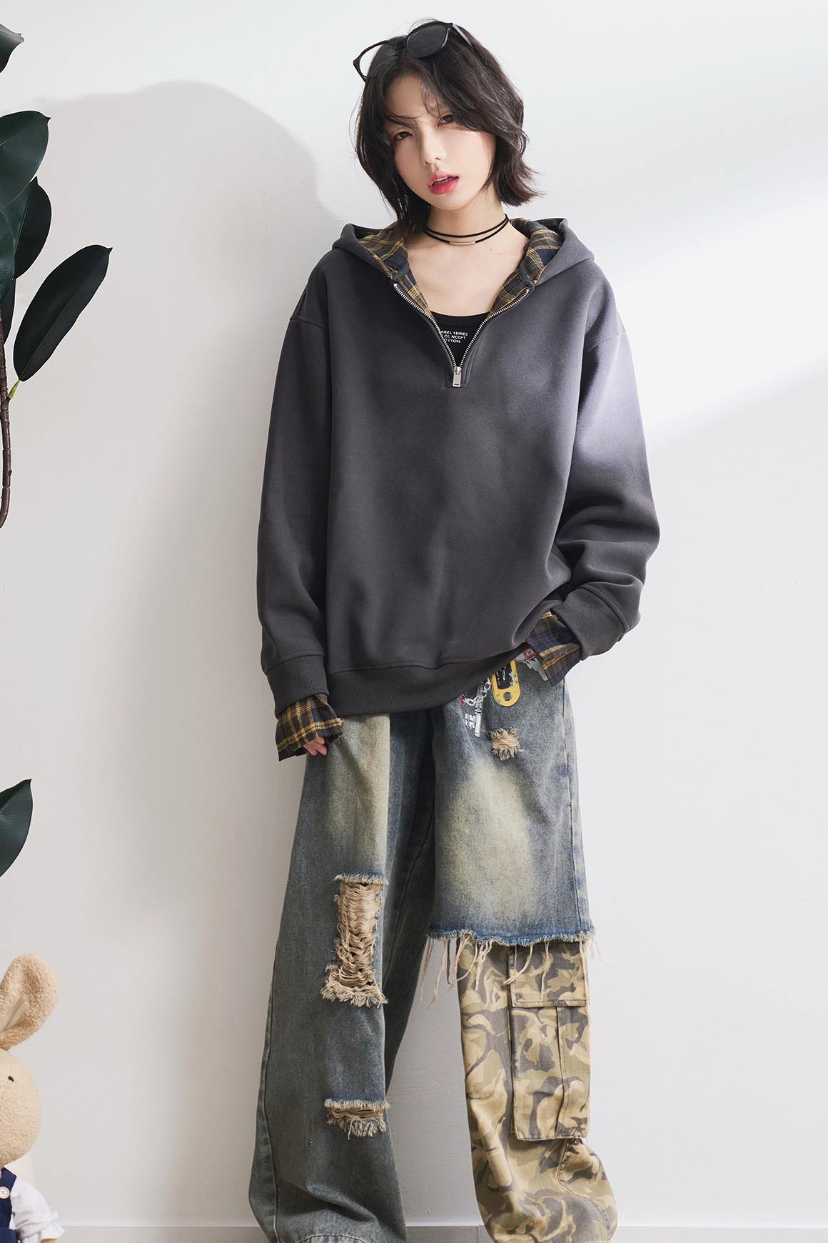 Check Stitch Hooded Sweatshirt