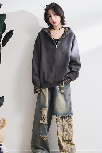 Check Stitch Hooded Sweatshirt