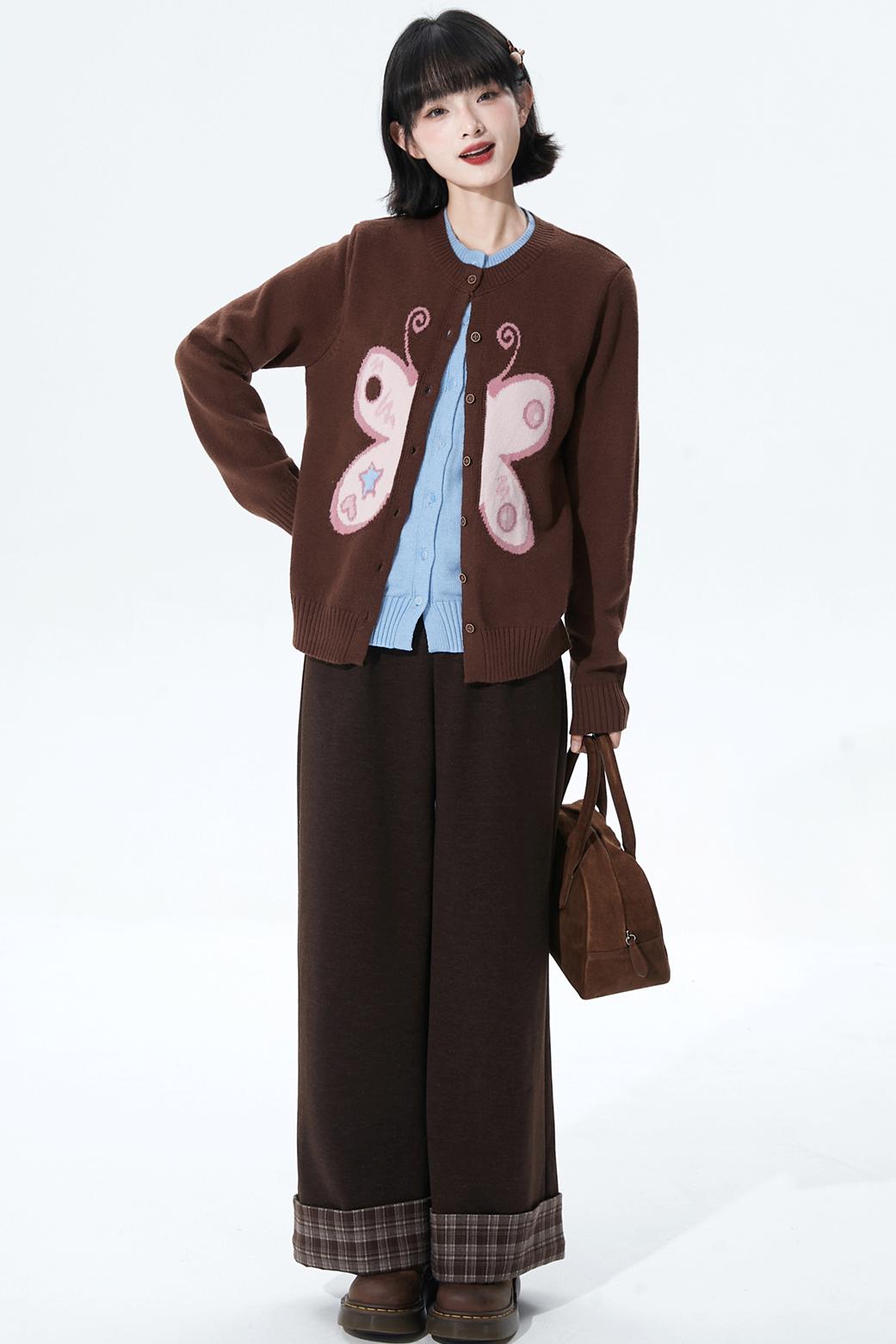 チョコレートチェックニットワイドパンツ