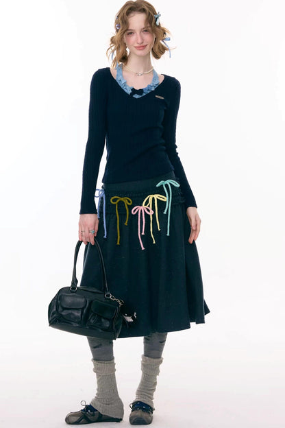 ラッフルドマルチカラーリボンスカート