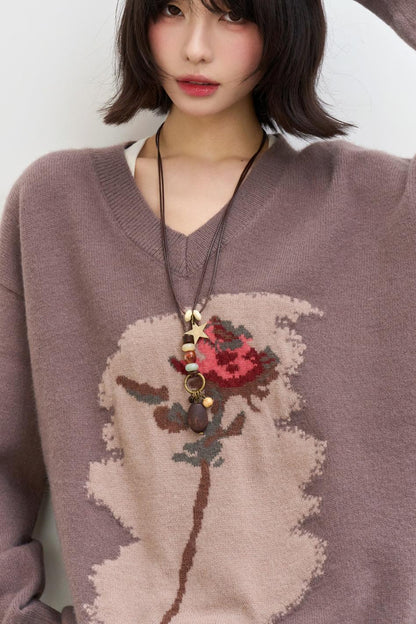 Rose Pattern Buoy Neck Sweater