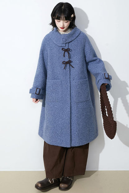 ヘイズブルーボウノットウールコート
