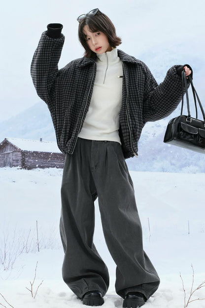 plaid lapel cotton jacket