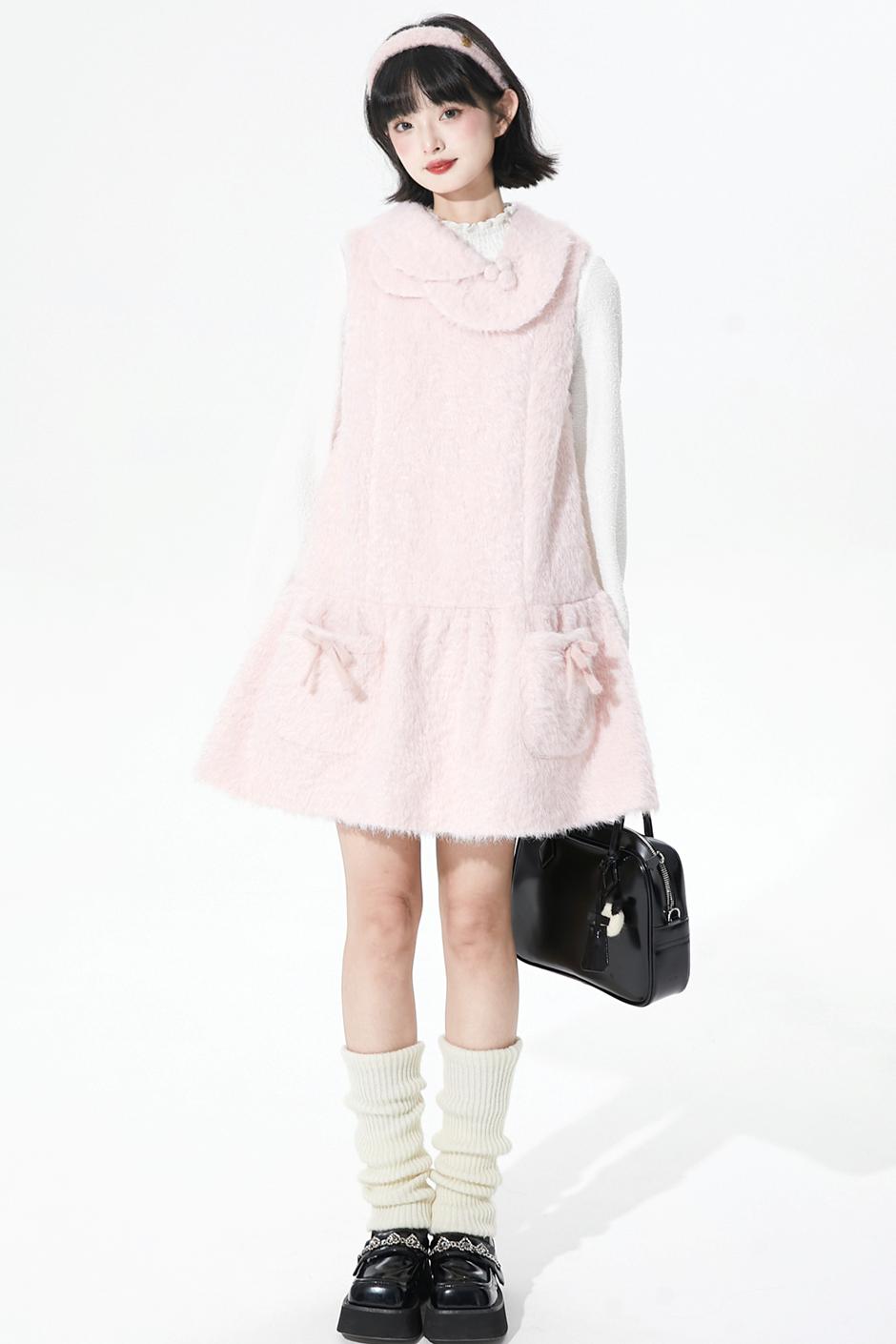 ピンクウールンニットドレス