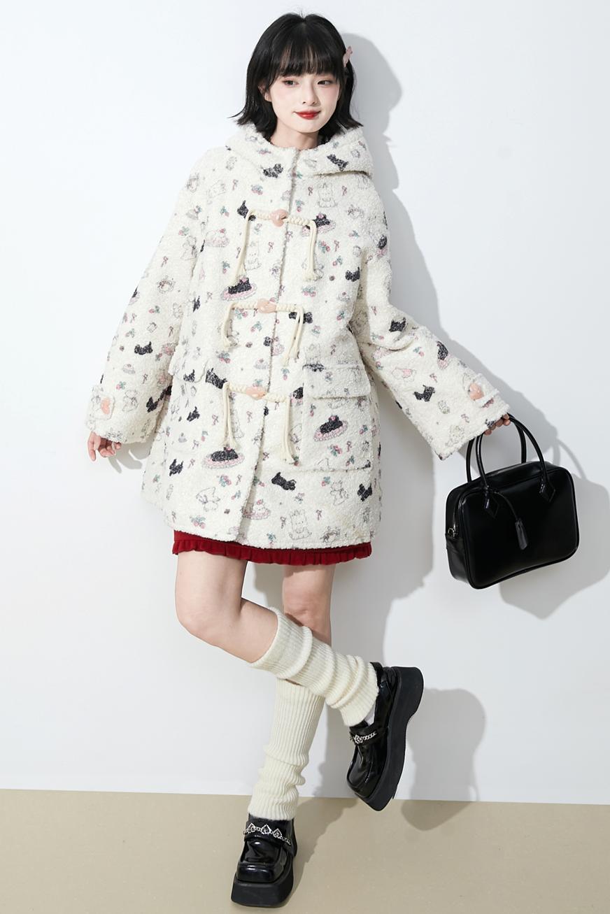 Soft milk velvet hooded coat