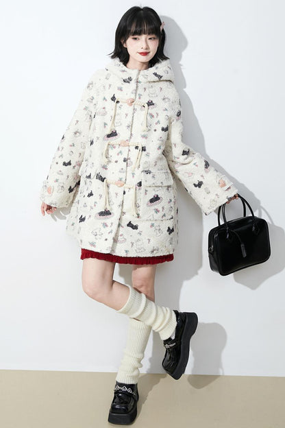 Soft milk velvet hooded coat