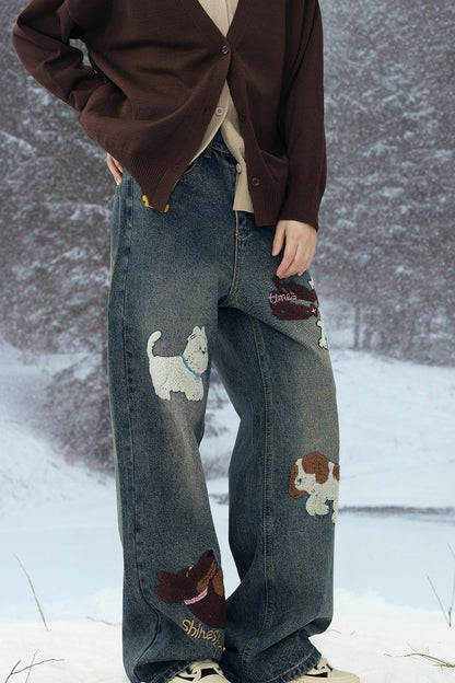 ストレートフィットエンブロイダリーデニムパンツ