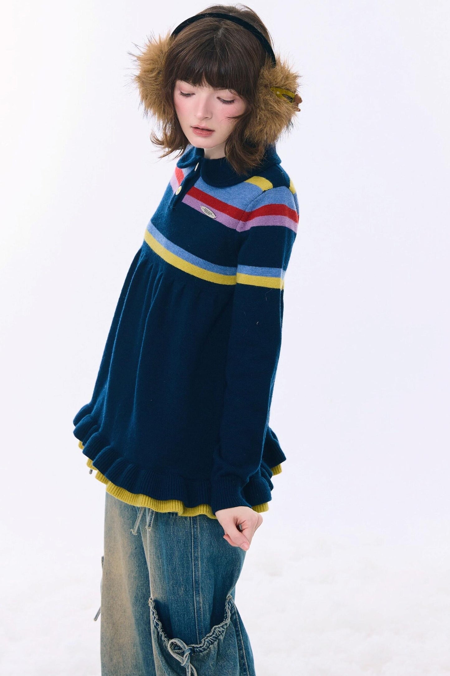 Contrast Striped Knit Sweater