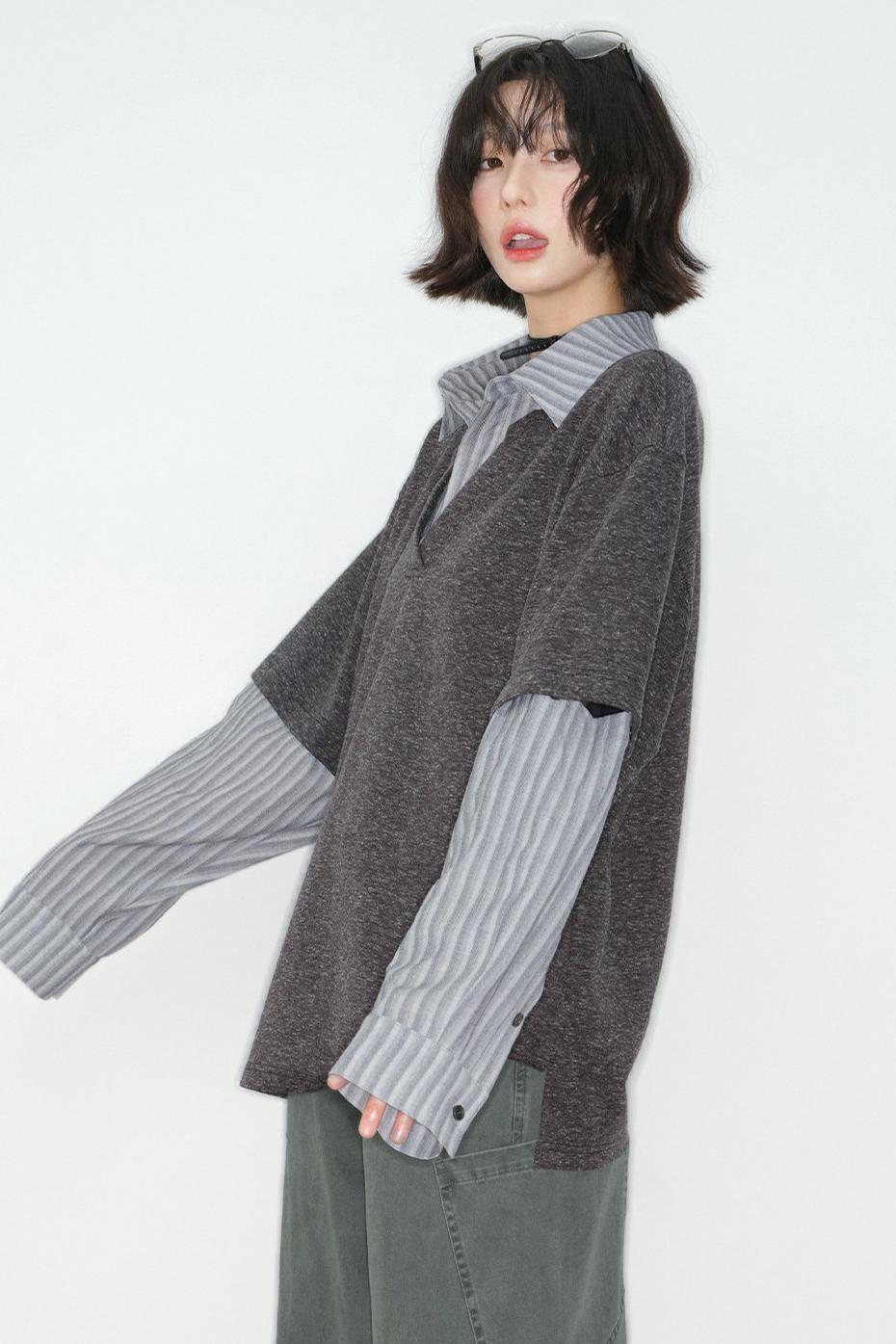 パッチワークカラーブロックブラウス