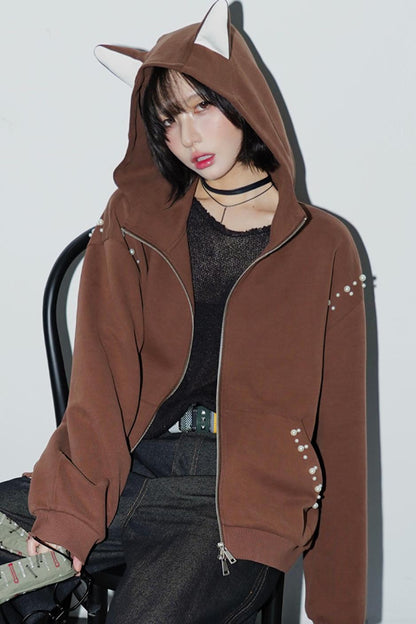 Hooded Ear Loose Fit Jacket