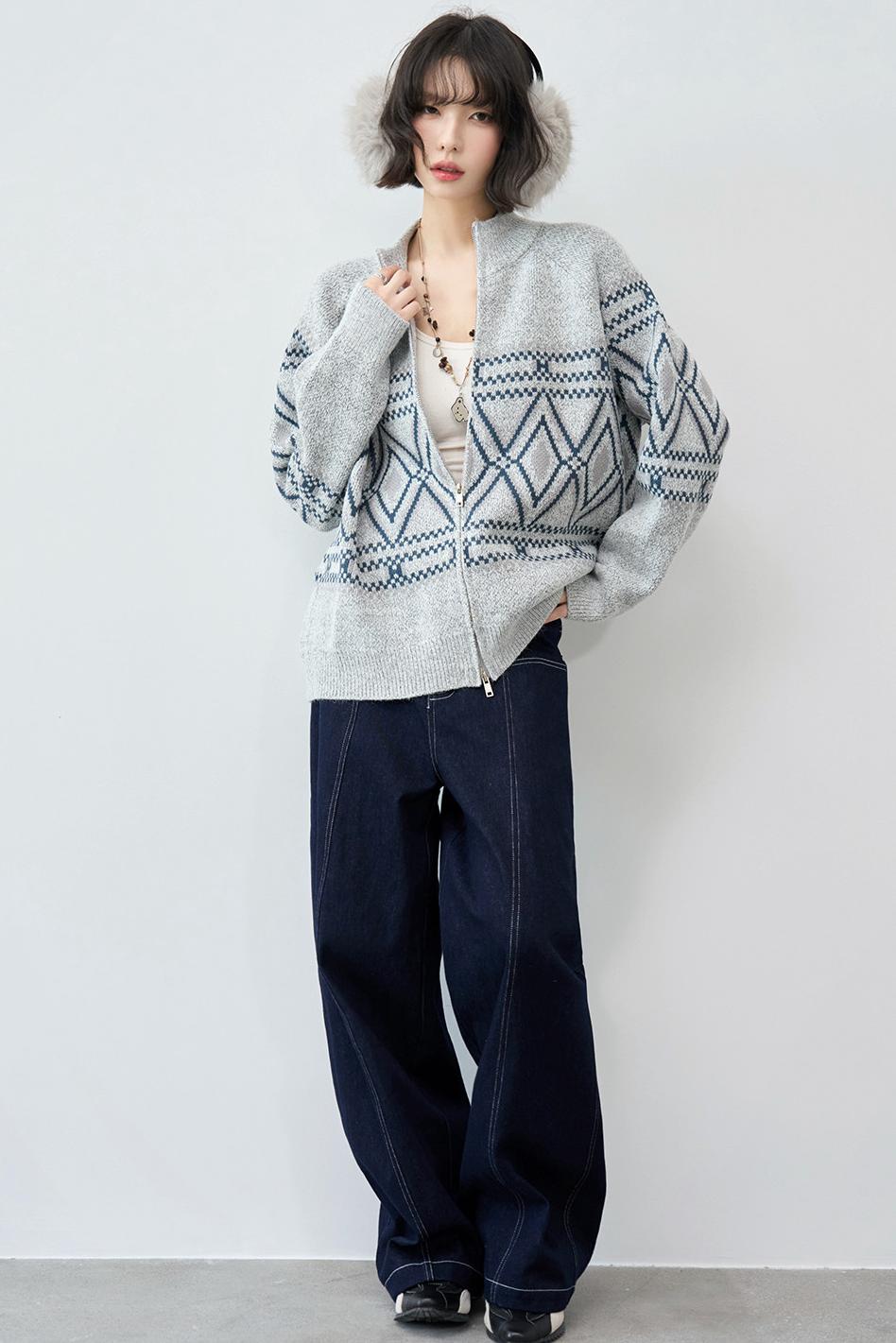 Fair Isle Argyle Knit Cardigan