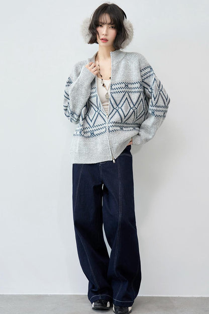 Fair Isle Argyle Knit Cardigan