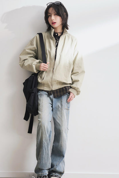 Relaxed Solid Stand Collar Jacket