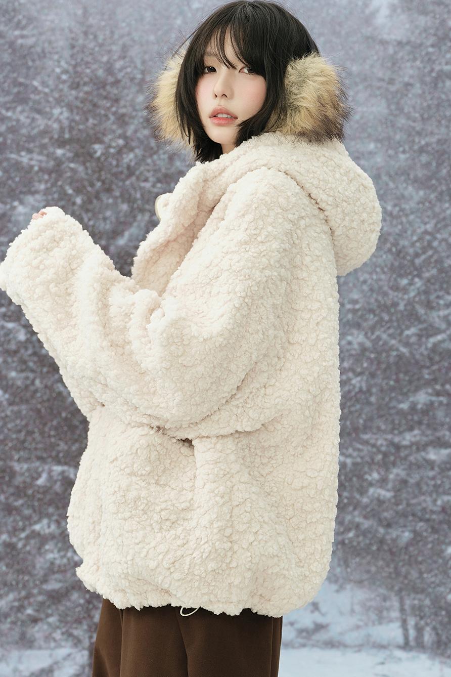 Lamb Wool Hooded Cotton Jacket