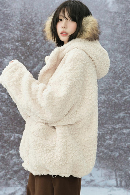 Lamb Wool Hooded Cotton Jacket