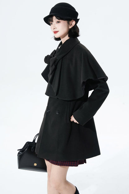 Wool-blend asymmetrical cape coat