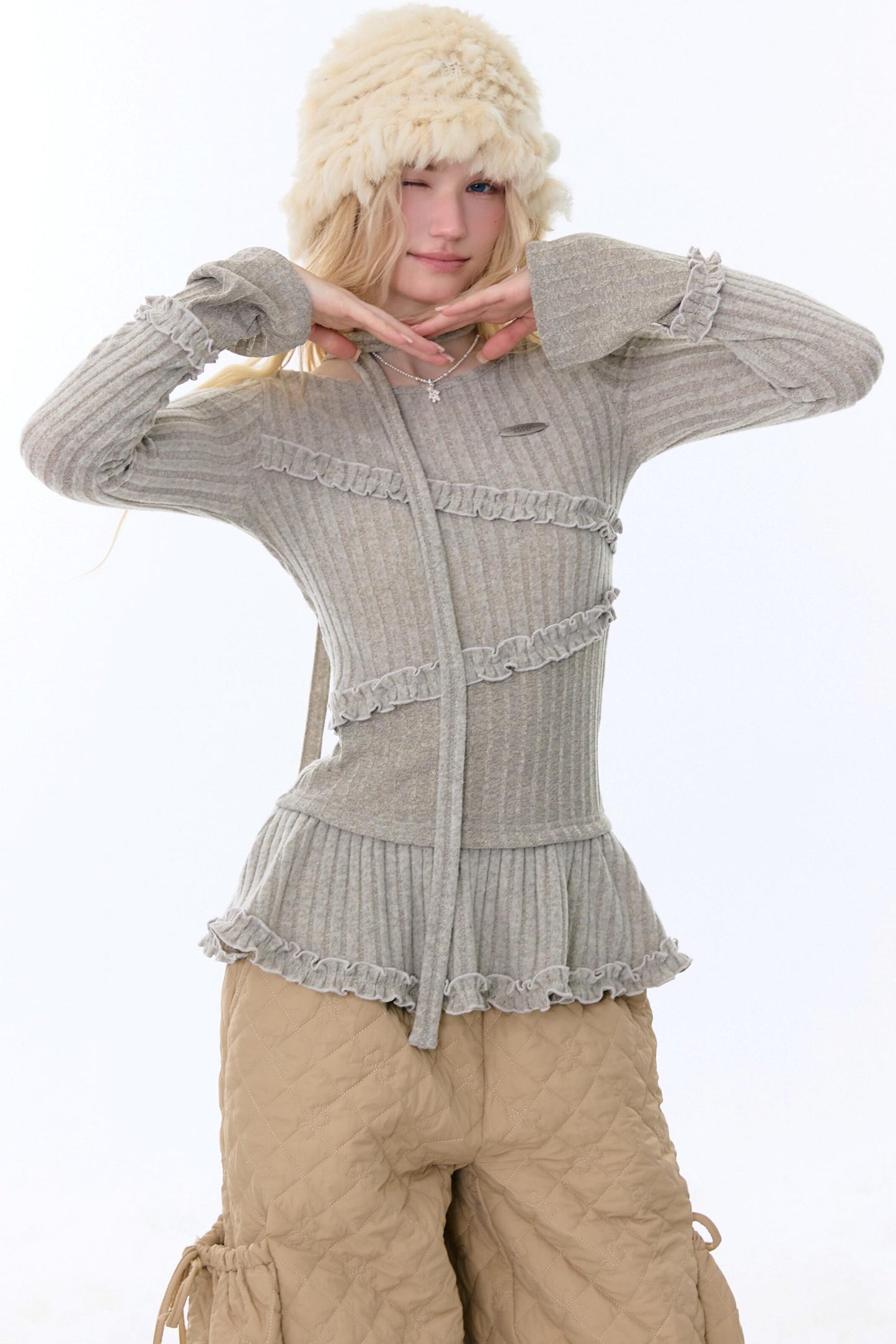 Irregular Ruffle Knit Top