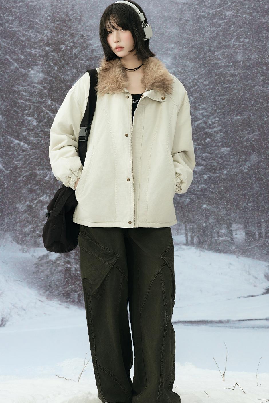 Plush stand collar cotton jacket